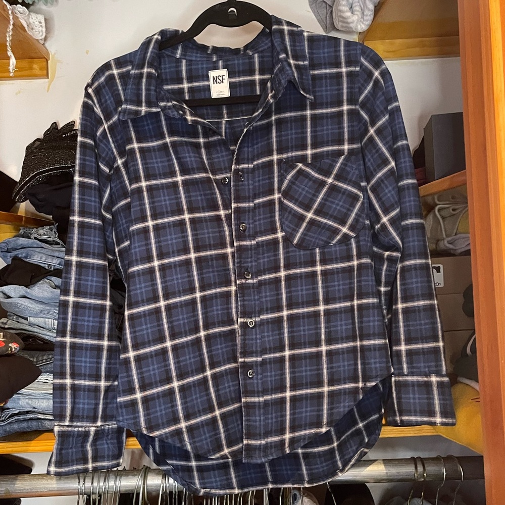 NSF blue plaid button down